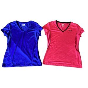 Bundle of 2 FILA Performance Sport Short Sleeve V-Neck Tops Womens Sz M  #82G